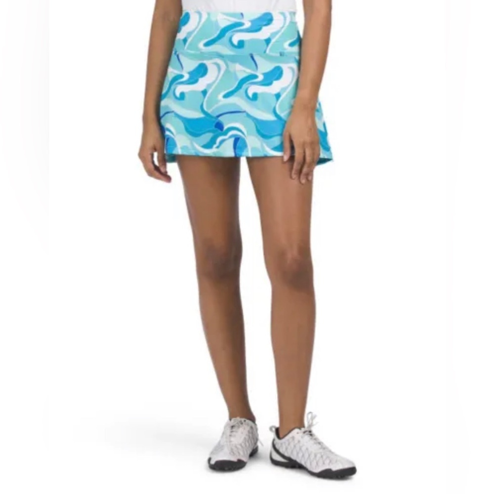NWT X by GOTTEX Athena Seafoam Golf Tennis Pickleball Knit Godet Skort XL